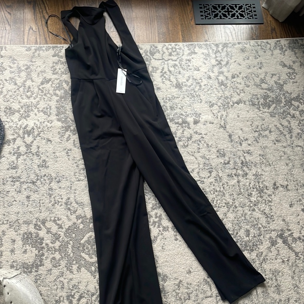 Black, wide leg Calvin Klein jump suit